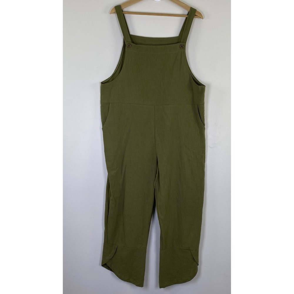 Ame Belle Overalls Women Medium Olive Green Cotton Linen Blend Boho Cottagecore